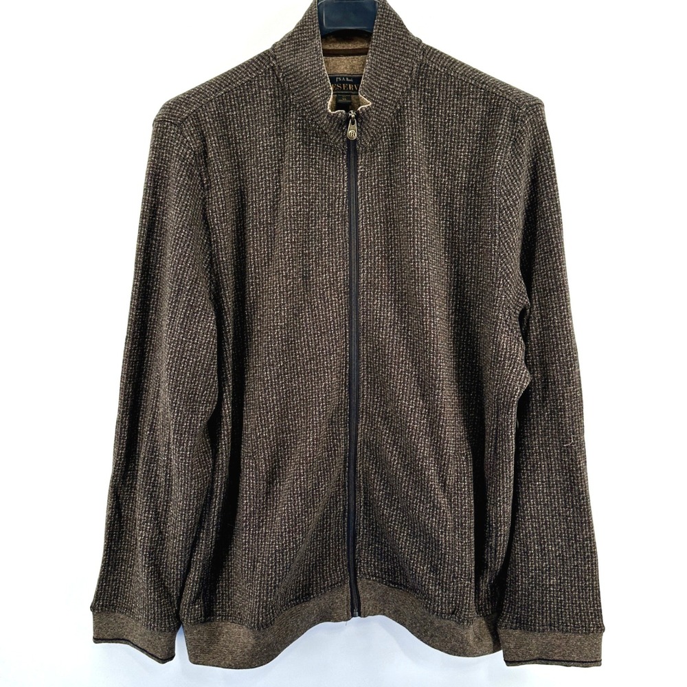 Jos. A. Bank Reserve Sweater Men XL Brown Textured Full Zip Cotton Traditional